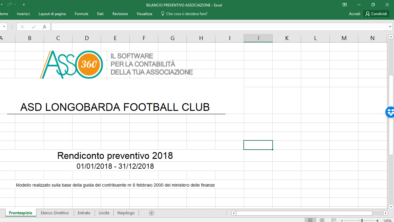 Il bilancio preventivo per l'associazione sportiva