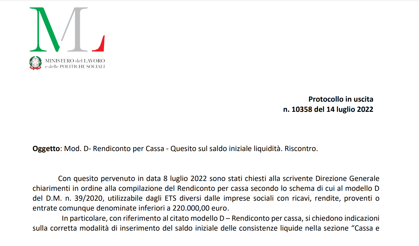 Rendiconto per cassa